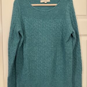 LOFT Women's Turquoise Cable Knit Sweater